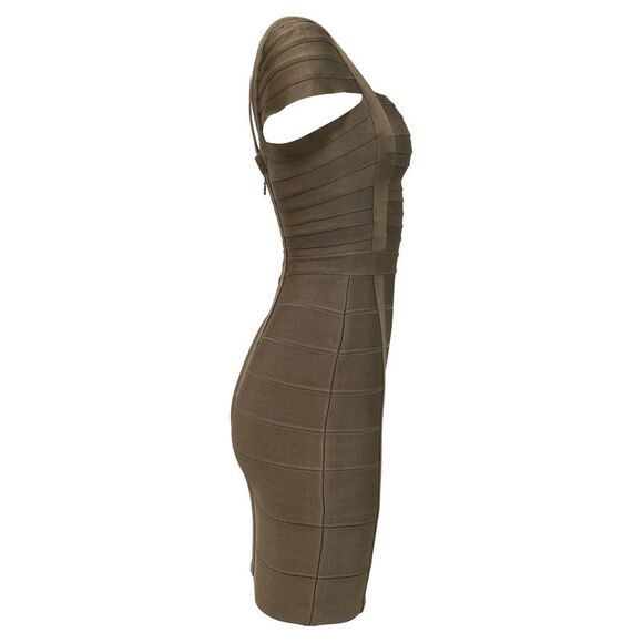 Herve Leger Kristen Mini Dress in Olive Rayon - Picture 4 of 7